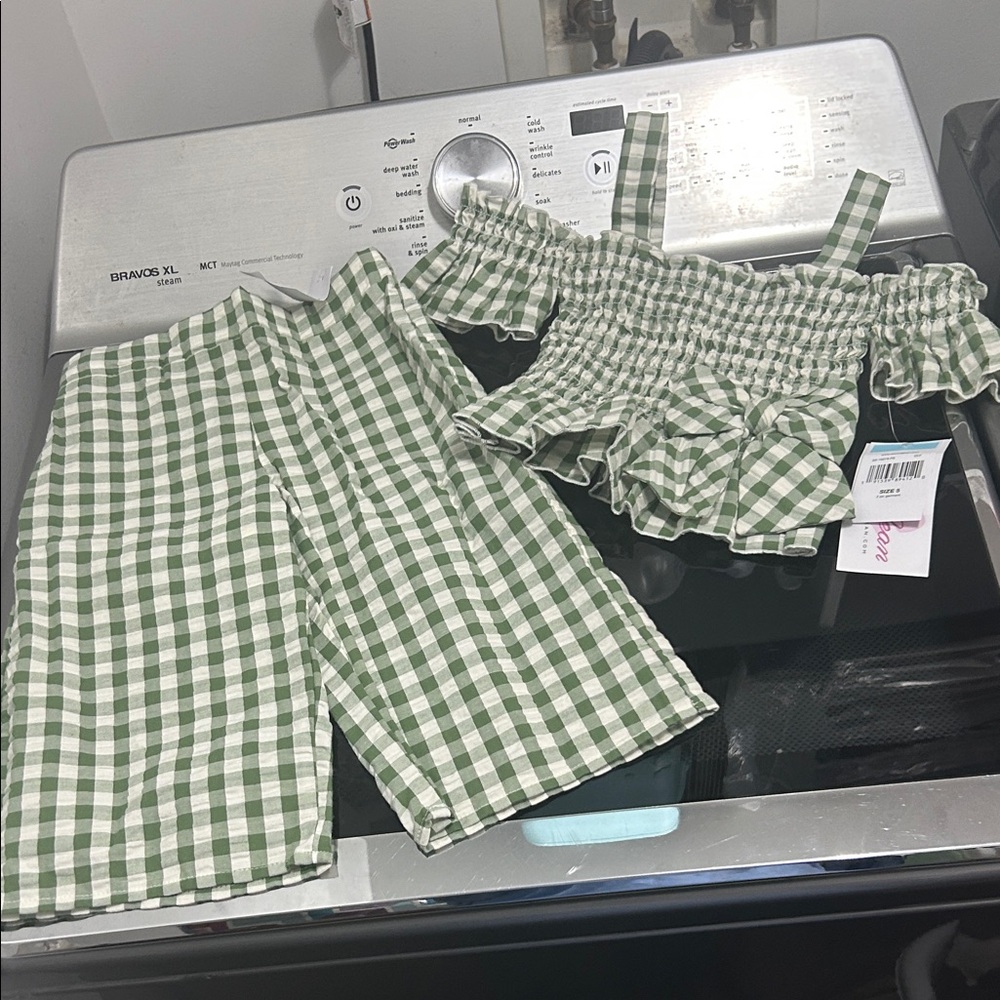 Girls size 5 two piece matching outfit set gingham seersucker new nwt culottes